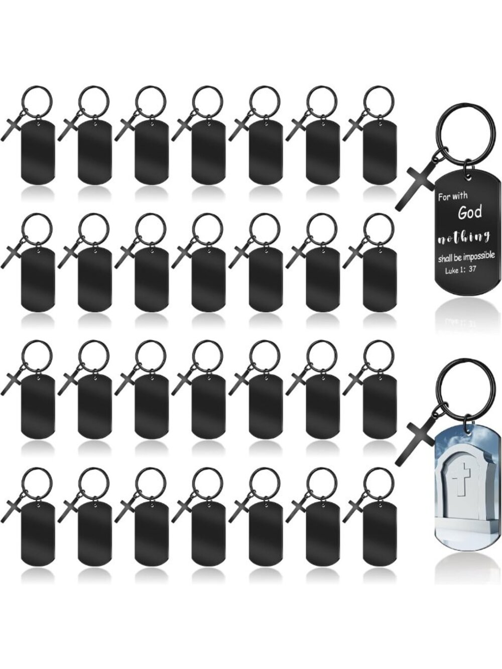 Engravable Black Stainless Steel Keychains - 30 Pcs Blank Custom Tags